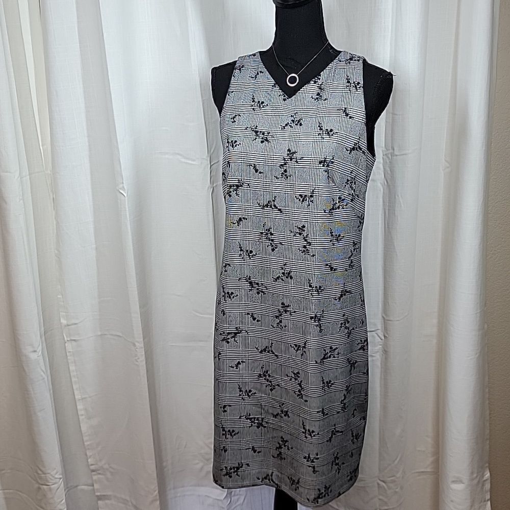 Ann Taylor Glen Plaid Gray Floral Sleeveless Dress - Picture 7 of 16